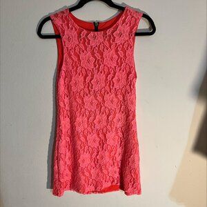 Neon Pink Floral Dress - Size M
